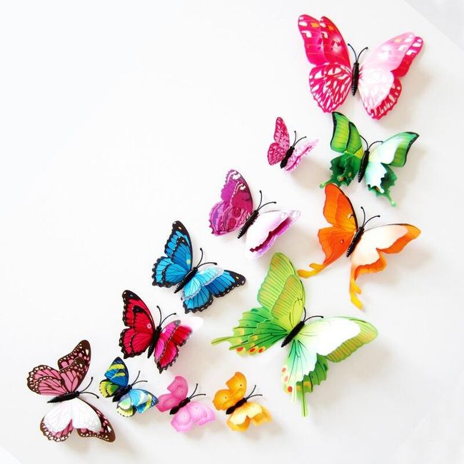 12 samolepljivih 3D leptira za zid - razne boje 1