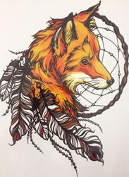 Временна татуировка - лисица с ловец на сънища