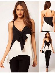 Top sexy din sifon în alb și negru