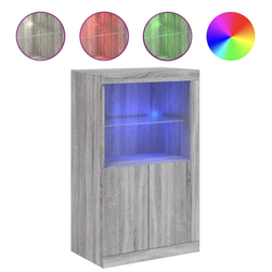 Шкаф за съхранение с LED осветление сив сонома композитна дървесина ZO_836628
