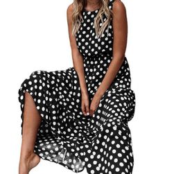 Podzimní puntíkaté šaty volné Fit ženy elegantní bez rukávů dlouhé šaty prodyšné šifon tkaniny pro datování SS_1005004474215577