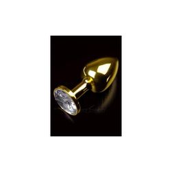 Kovový análny kolík zlatej farby s čírym kameňom ZO_254521