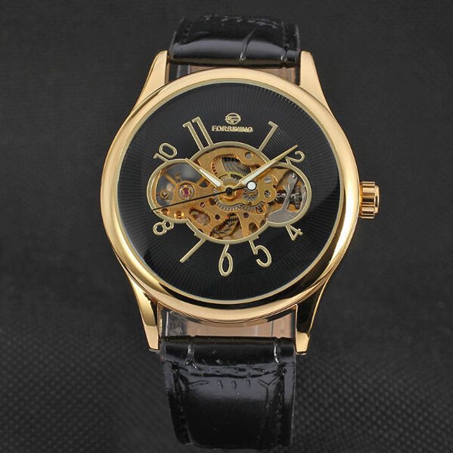 Elegantní mechanické hodinky v černozlaté barvě 1