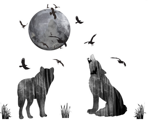 Nalepka z volkovi, ki tulijo na luno 1