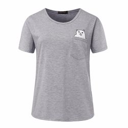 Tricou unisex cu pisică în buzunar - 6 culori