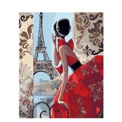 DIY obraz k vybarvení - žena v Paříži