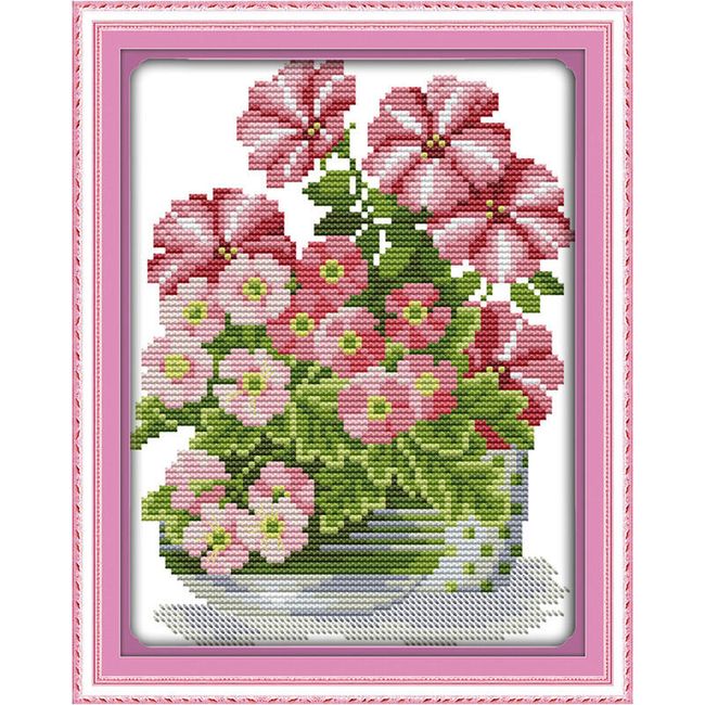 DIY vyšívací obraz - Růžové květiny 1