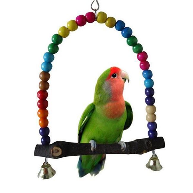 Dřevěná houpačka se zvonečky pro papoušky 1