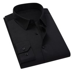 Nagy méretű 5XL 6XL 7XL Férfi egyszínű üzleti ingek Divat Alkalmi vékony fehér hosszú ujjú ing Férfi márkájú ruházat SS_4001283076764-6XL (96-105kg)-black