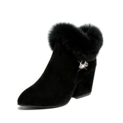 Členkové topánky na podpätku s kožušinovým kabátom Black - 39, Veľkosti topánok: ZO_236940-39
