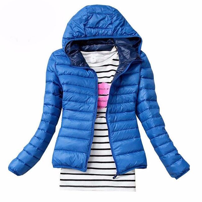 Damska jesienna kurtka pikowana z kapturem niebieska, rozmiar S 1