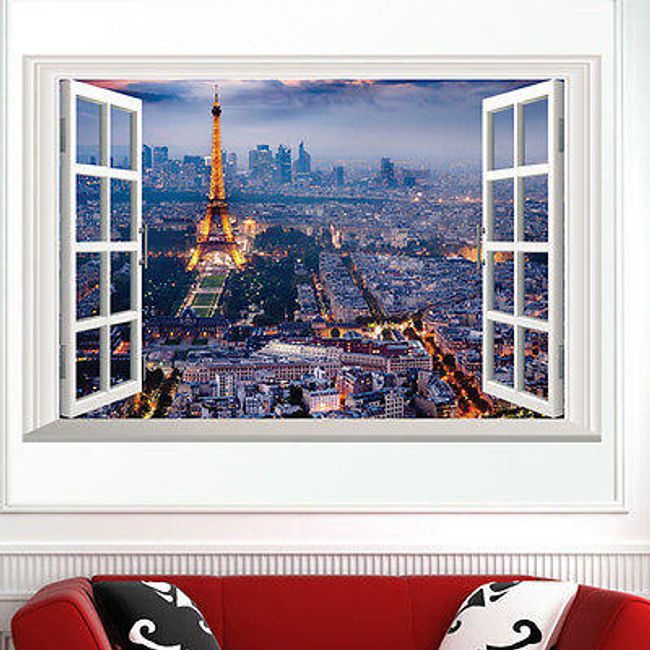 3D samolepka na zeď - Výhled na osvětlenou Paříž 1