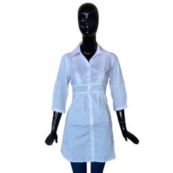 Sukienka koszulowa w paski - Dżinsy - Biało-różowy, Rozmiary Tekstylia KONFEKCJA: ZO_216182-42