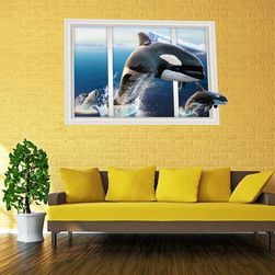 Autocolant de perete 3D - Fereastra cu balene ucigașe