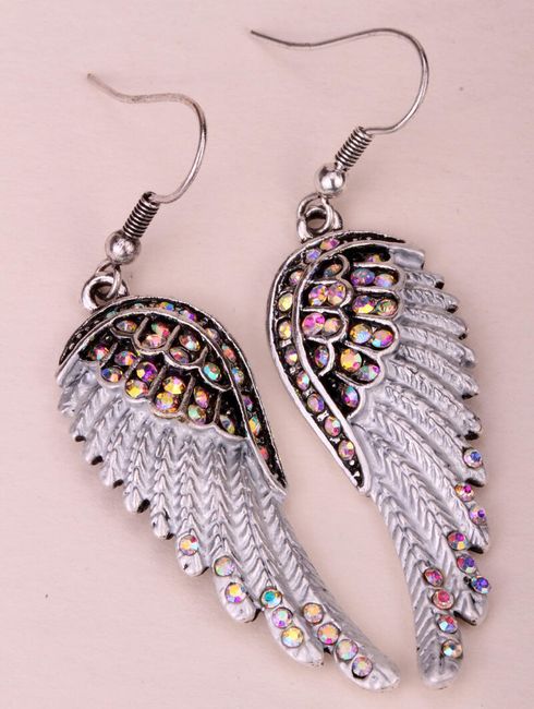 Náušnice ve tvaru andělských křídel s barevnými kamínky 1