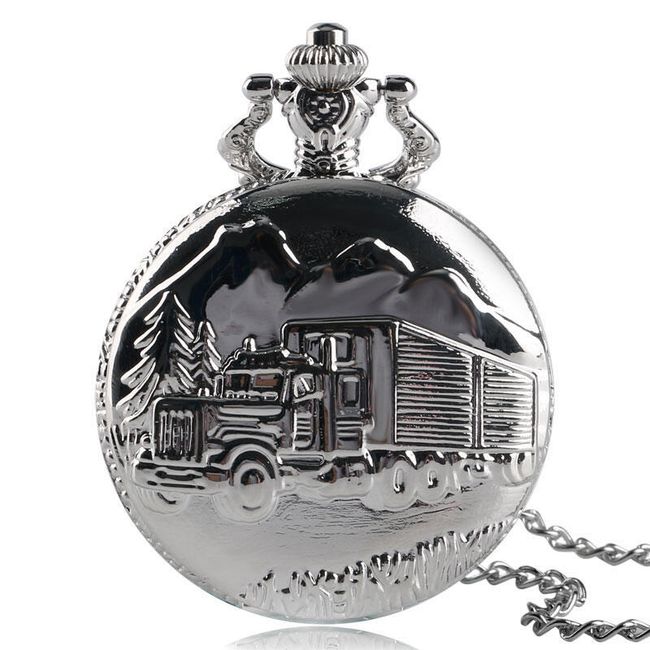 Джобен часовник с камион в сребърен цвят 1