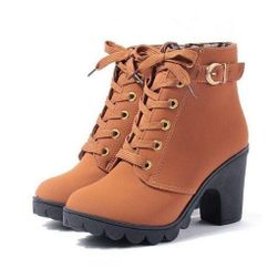 Дамски есенни ботуши на ток - 3 цвята Кафяво - 23,5 см (размер 37), Размери на обувките: ZO_236790-37