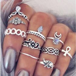 Set vintage prstanov v srebrni barvi - 10 kosov