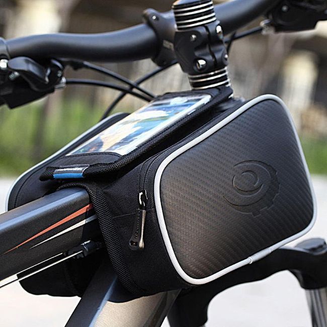 Geantă pentru bicicletă cu fantă pentru telefonul mobil, de culoare neagră 1
