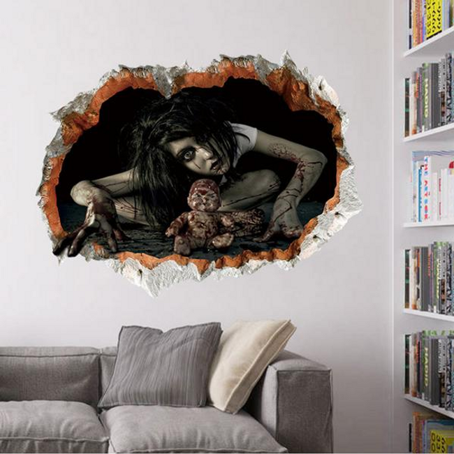 Halloweenská 3D samolepka na zeď se strašidelnými motivy 1