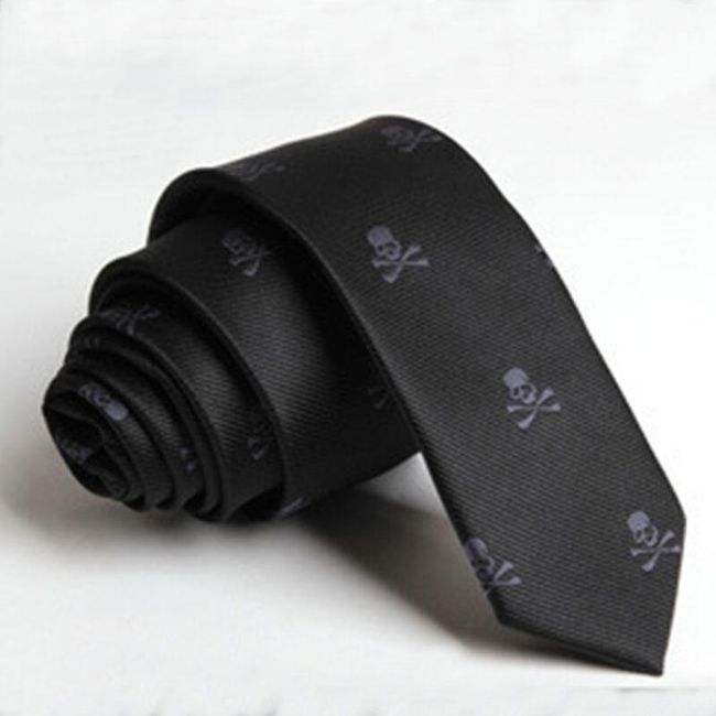 Pánská černá kravata s lebkami 1