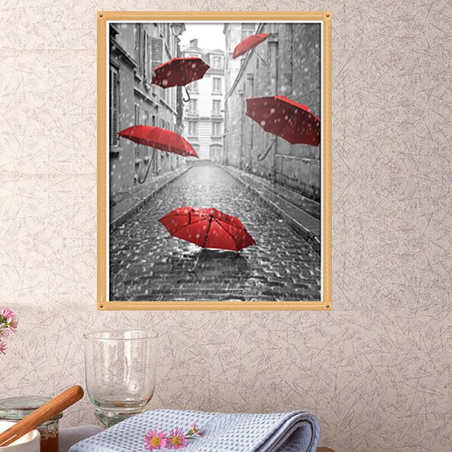 Obraz DIY z czerwonym parasolem - 3 warianty 1