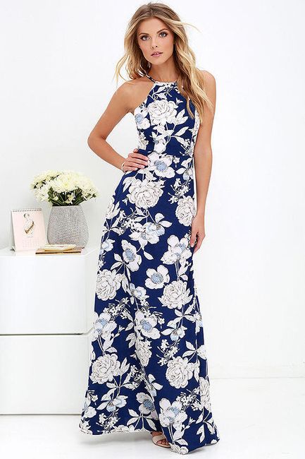 Maxi květinové letní šaty v modré barvě 1