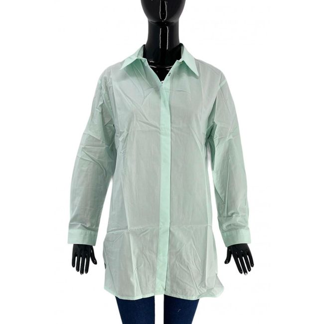 Dámske bavlnené tričko s dlhým rukávom, OODJI, mentolová farba, veľkosti XS - XXL: ZO_108845-L 1