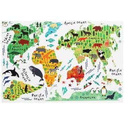 Samolepka na zeď - Mapa světa se zvířátky