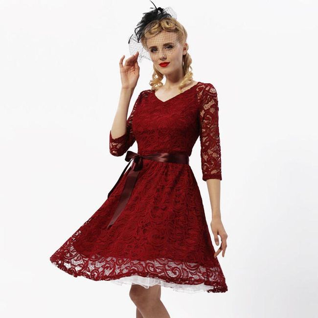 Sukienka vintage z rękawem trzy czwarte - 5 kolorów Burgundia - rozmiar 2, Rozmiary XS - XXL: ZO_232569-S 1