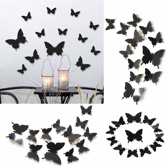 3D metulji na steni - črna barva 1
