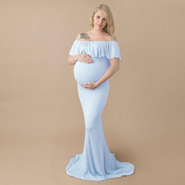 Dugačka elegantna haljina za trudnice bez naramenica 1