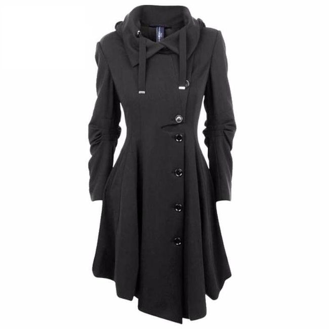 Dámský kabát s řasením - černá barva  1