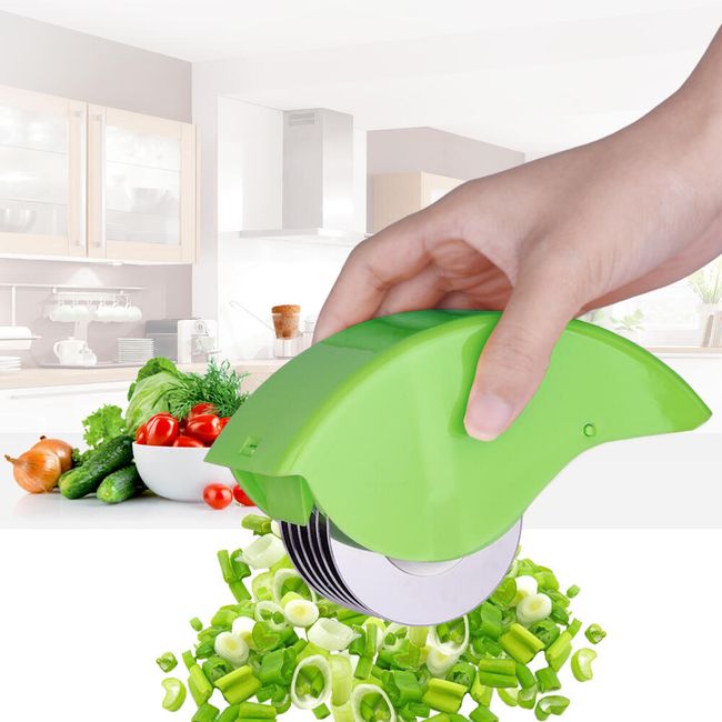 Különleges kés kerek tányérokkal a póréhagyma és a gyógynövények számára - zöld színű 1
