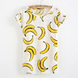 Tricou alb pentru femei cu imprimeu cu banane