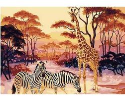 Pictură după numere - zebre și girafă