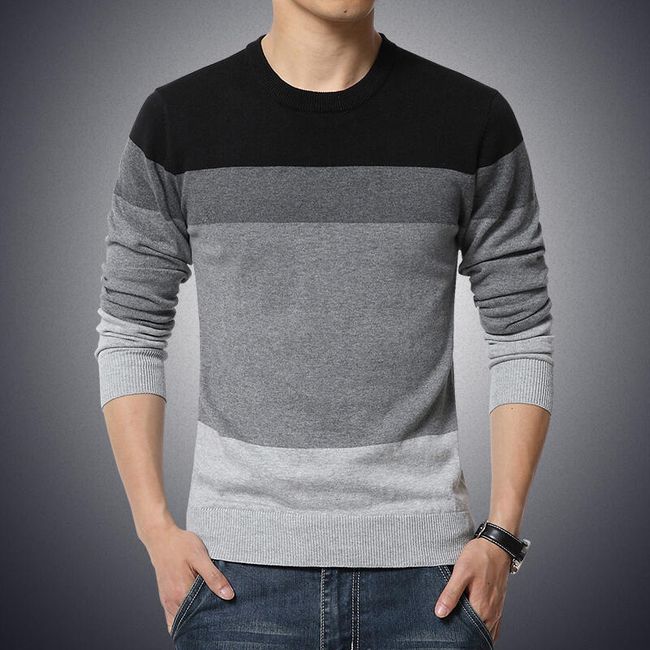 Мъжки раиран пуловер - 3 цветови комбинации 1