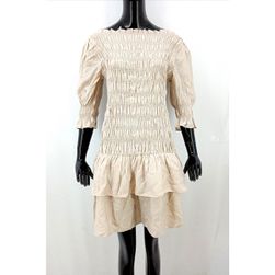 Dámské trendy šaty s žabičkovým nabíráním Neo Noir, béžové, Velikosti XS - XXL: ZO_85140-M