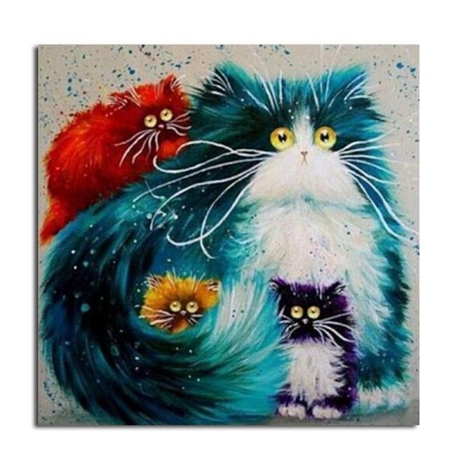 Malowanie numerami - kolorowy kot z kociętami 1