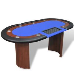 Pokerový stůl pro 10 hráčů, zóna pro dealera + držák na žetony, modrý ZO_80385-A-B