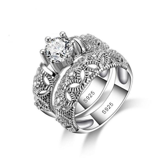 Dvostruki prsten sa rhinestones u srebrnoj boji 1