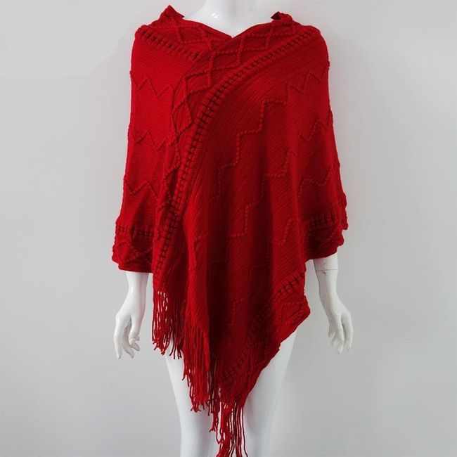 Плетено дамско пончо с пискюли - 5 цвята 1