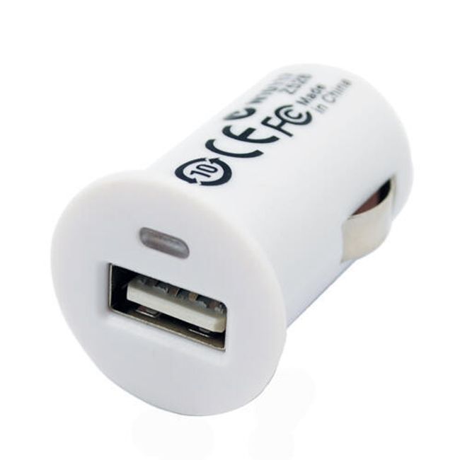 Miniaturní USB autonabíječka, 1000 mAh - bílá 1