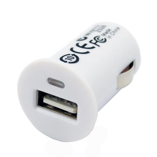 Miniaturowa auto ładowarka USB, 1000 mAh - biała 1