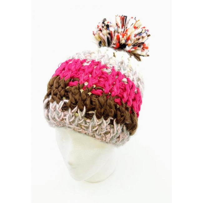 Zimná pletená čiapka s bambulou - ružová/fialová, náhodný výber ZO_51910 1