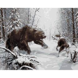 DIY obraz s medvědem v zimní krajině