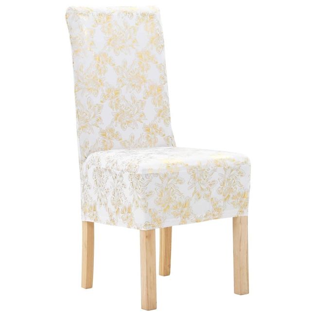 Scaune elastice pentru scaune 6 buc alb cu imprimare aurie ZO_133574-A 1