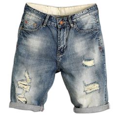 Moške kratke hlače iz džinsa z luknjami