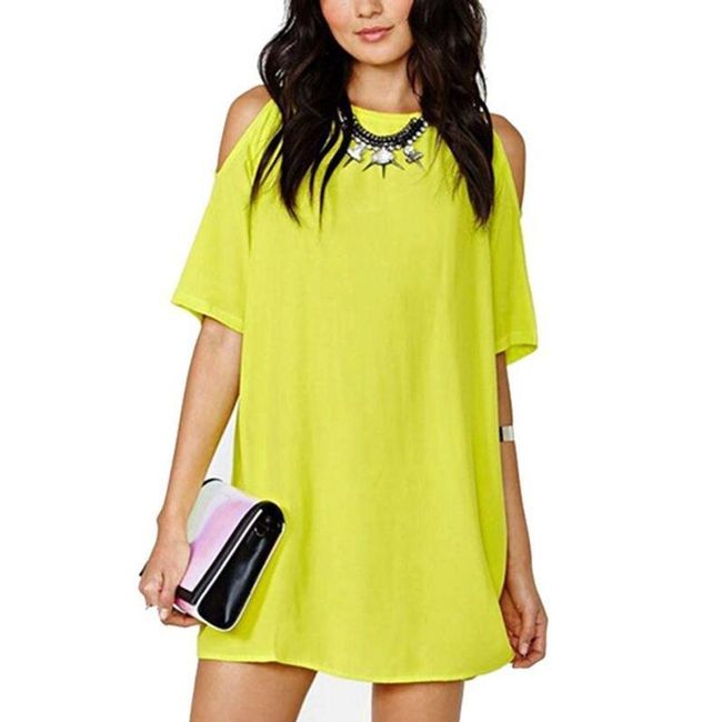 Damska sukienka z odkrytymi ramionami - 4 kolory żółty, rozmiar 2, Rozmiary XS - XXL: ZO_230433-S 1