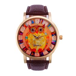 Damski zegarek w stylu vintage z kolorową sówką